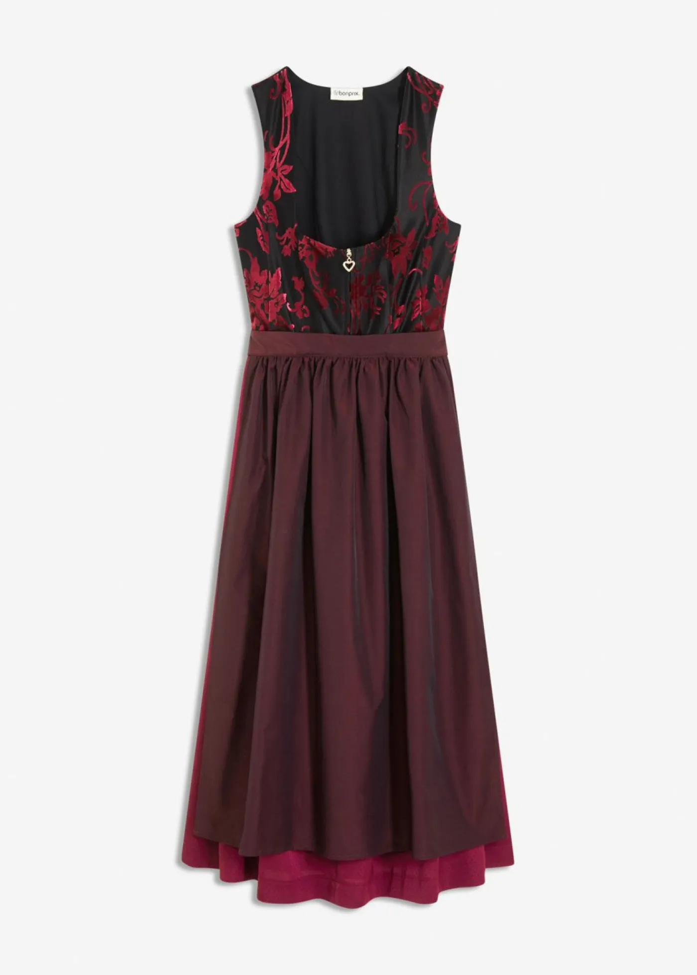 bonprix bonprix Vestidos>Vestido tirolés con terciopelo y largo midi (2 piezas) Rojo