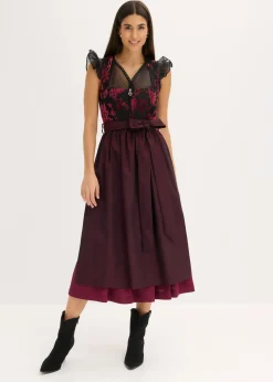 bonprix bonprix Vestidos>Vestido tirolés con terciopelo y largo midi (2 piezas) Rojo