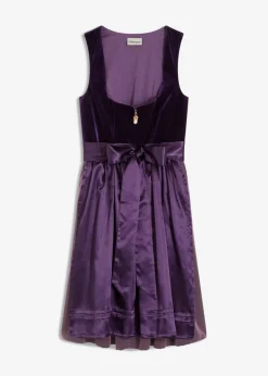 bonprix bonprix Vestidos>Vestido tirolés con terciopelo y largo midi (2 piezas) Lila oscuro