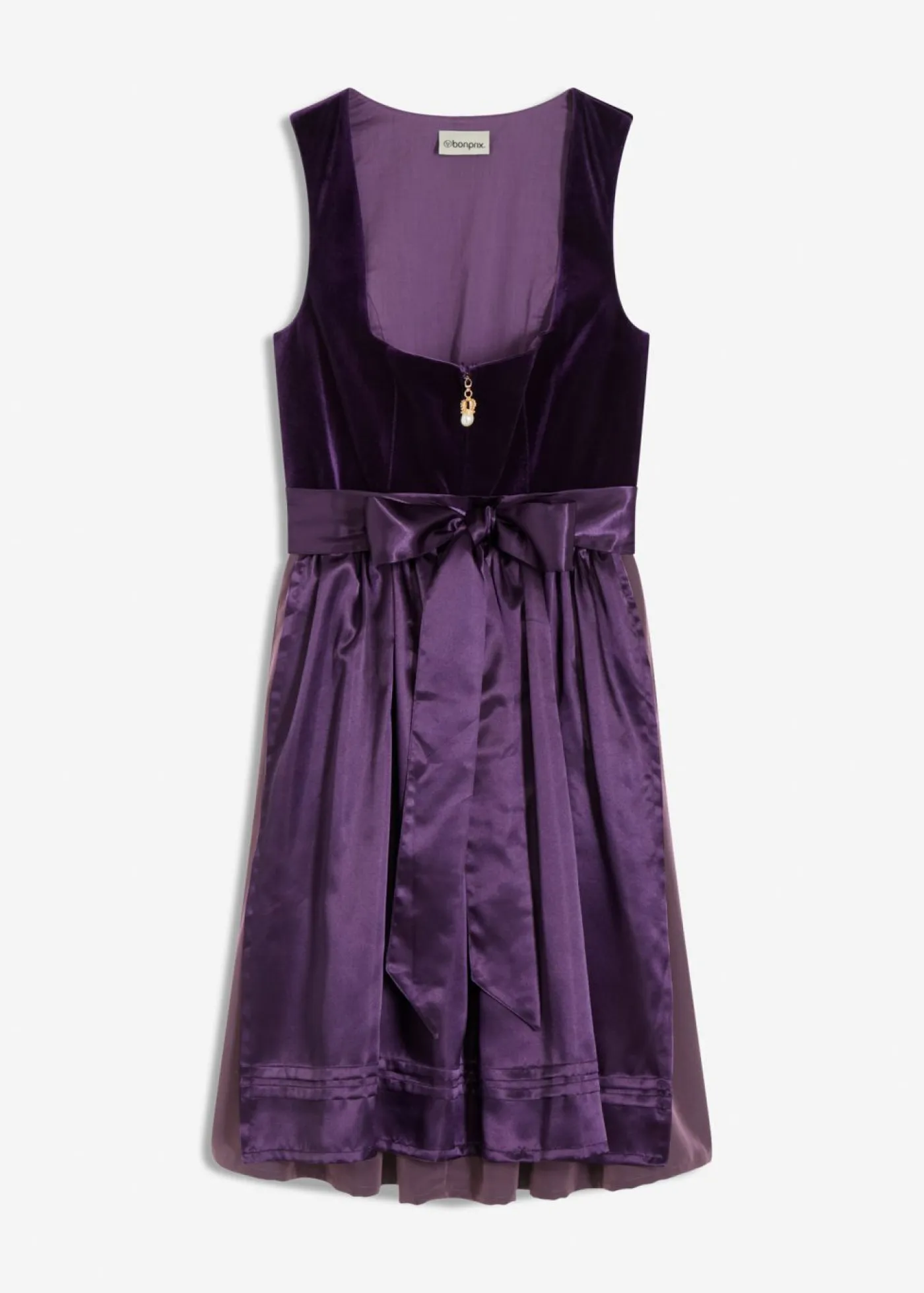 bonprix bonprix Vestidos>Vestido tirolés con terciopelo y largo midi (2 piezas) Lila oscuro
