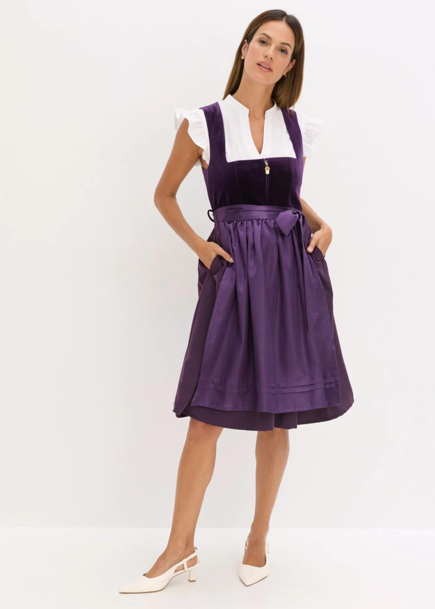 bonprix bonprix Vestidos>Vestido tirolés con terciopelo y largo midi (2 piezas) Lila oscuro