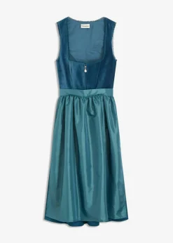 Mujer bonprix bonprix Vestido tirolés con terciopelo y largo midi (2 piezas)