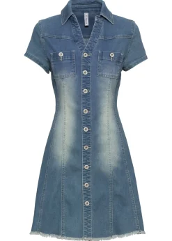 bonprix bonprix Vestidos>Vestido vaquero con botones y dobladillo abierto Azul vaquero