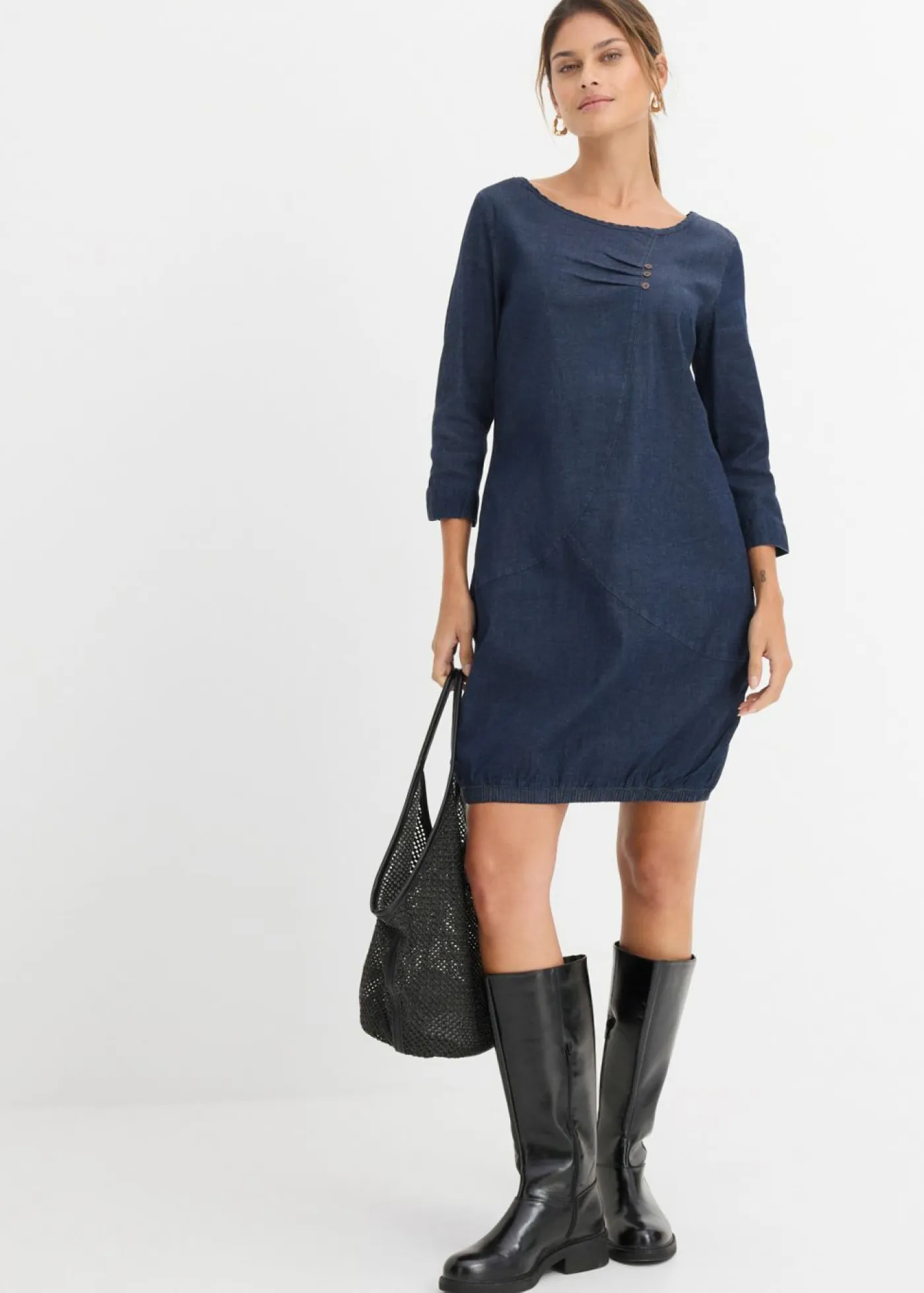 bonprix bonprix Vestidos>Vestido vaquero elástico Azul piedra oscuro