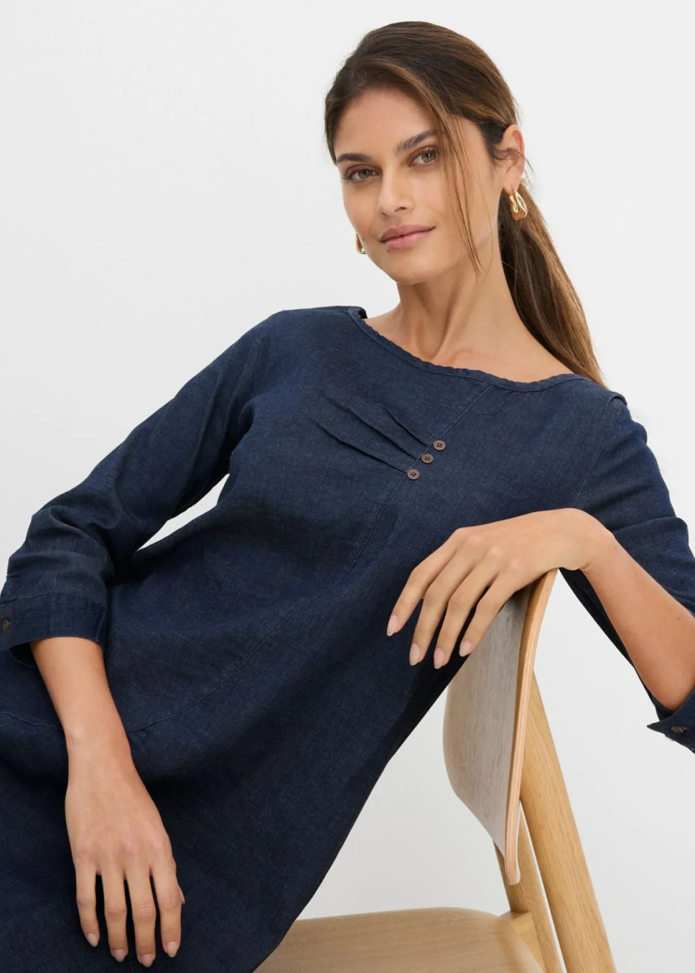 bonprix bonprix Vestidos>Vestido vaquero elástico Azul piedra oscuro