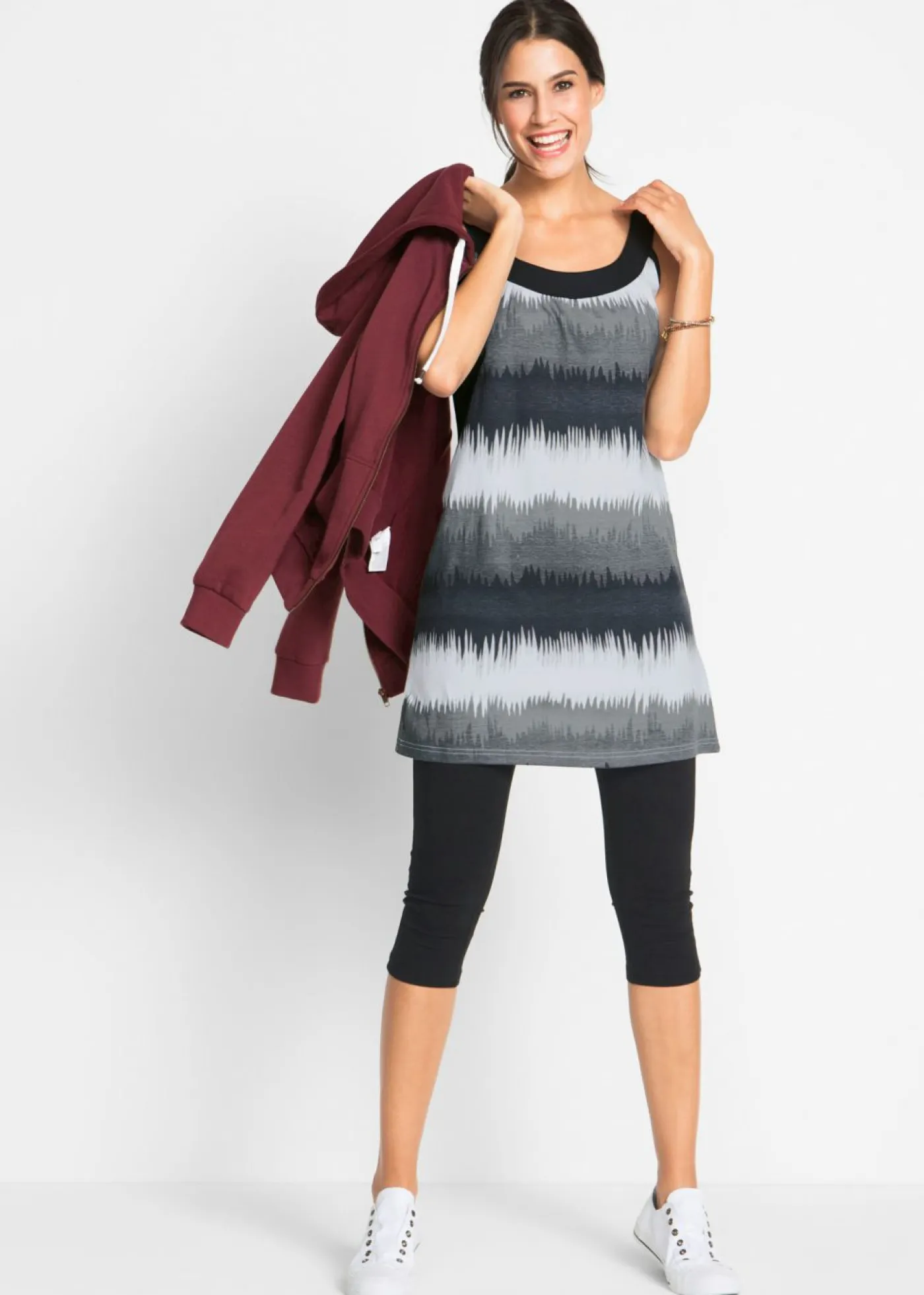 bonprix bonprix Vestidos|Pantalones>Vestido y leggings capri (2 piezas) Negro + blanco-negro