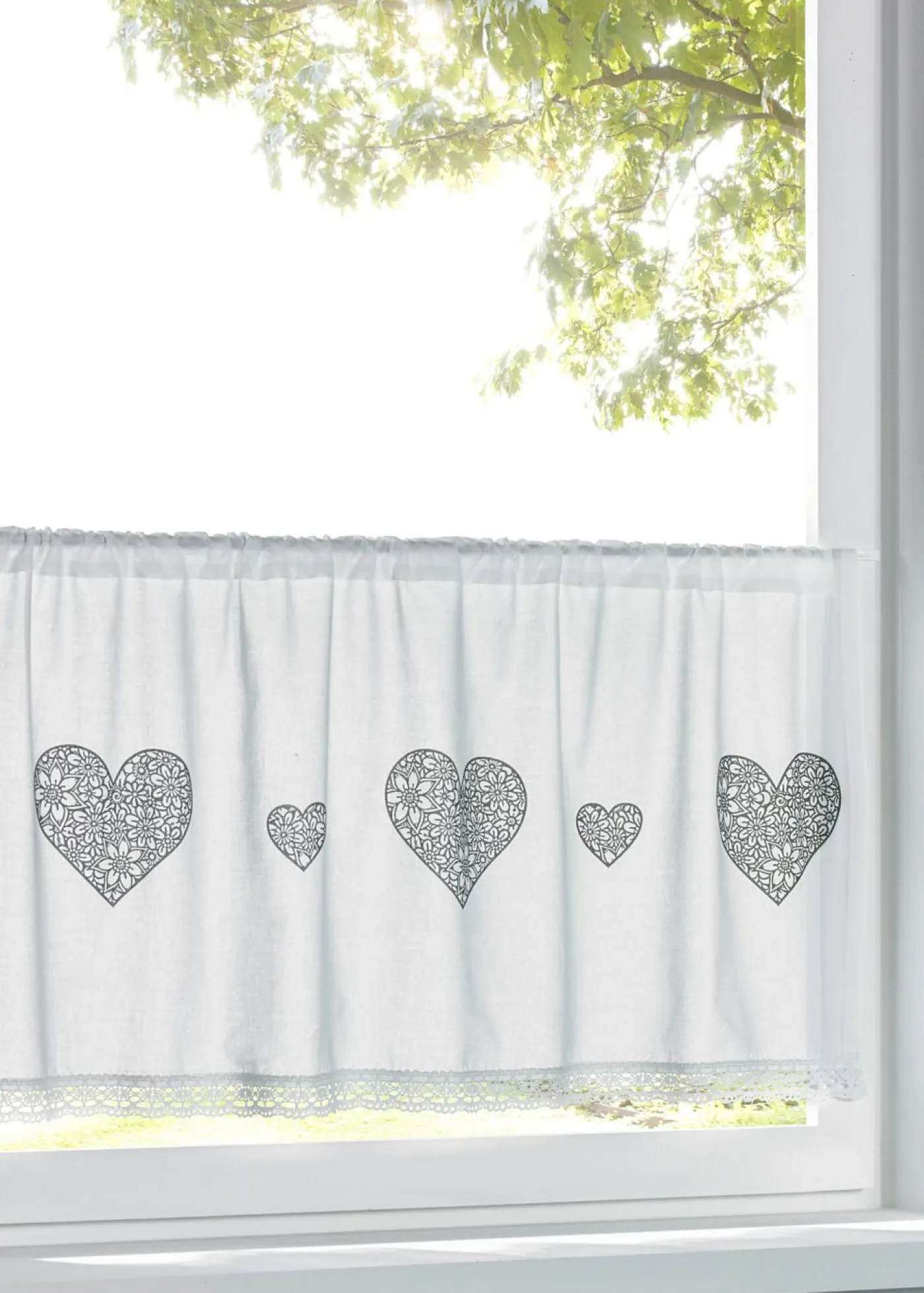 bonprix bonprix Visillo de algodón orgánico con estampado de corazones