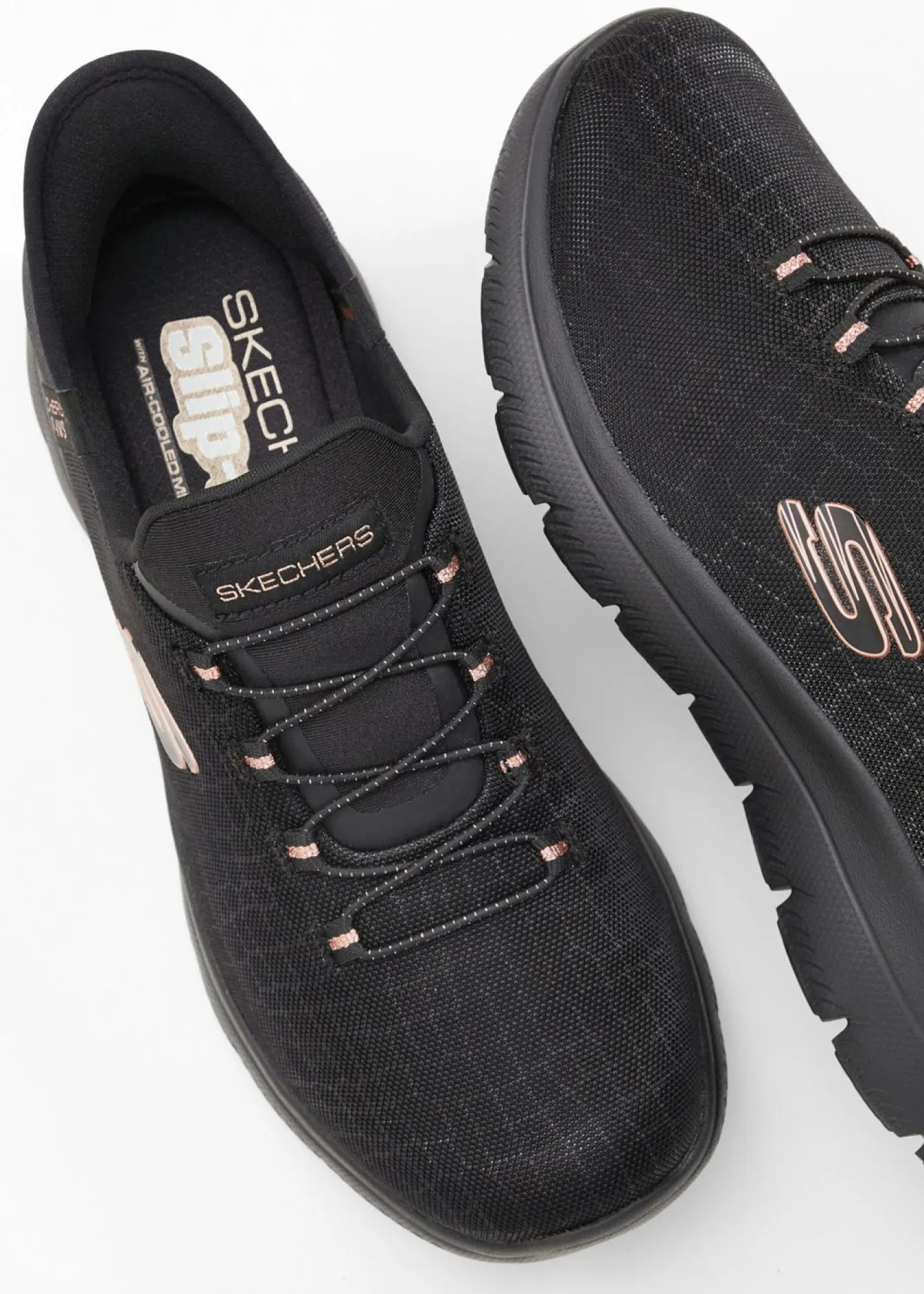 bonprix Skechers Zapatos De Marca·Skechers|Zapatos Cómodos>Zapatillas sin cordones de Skechers con espuma viscoelástica Negro-oro